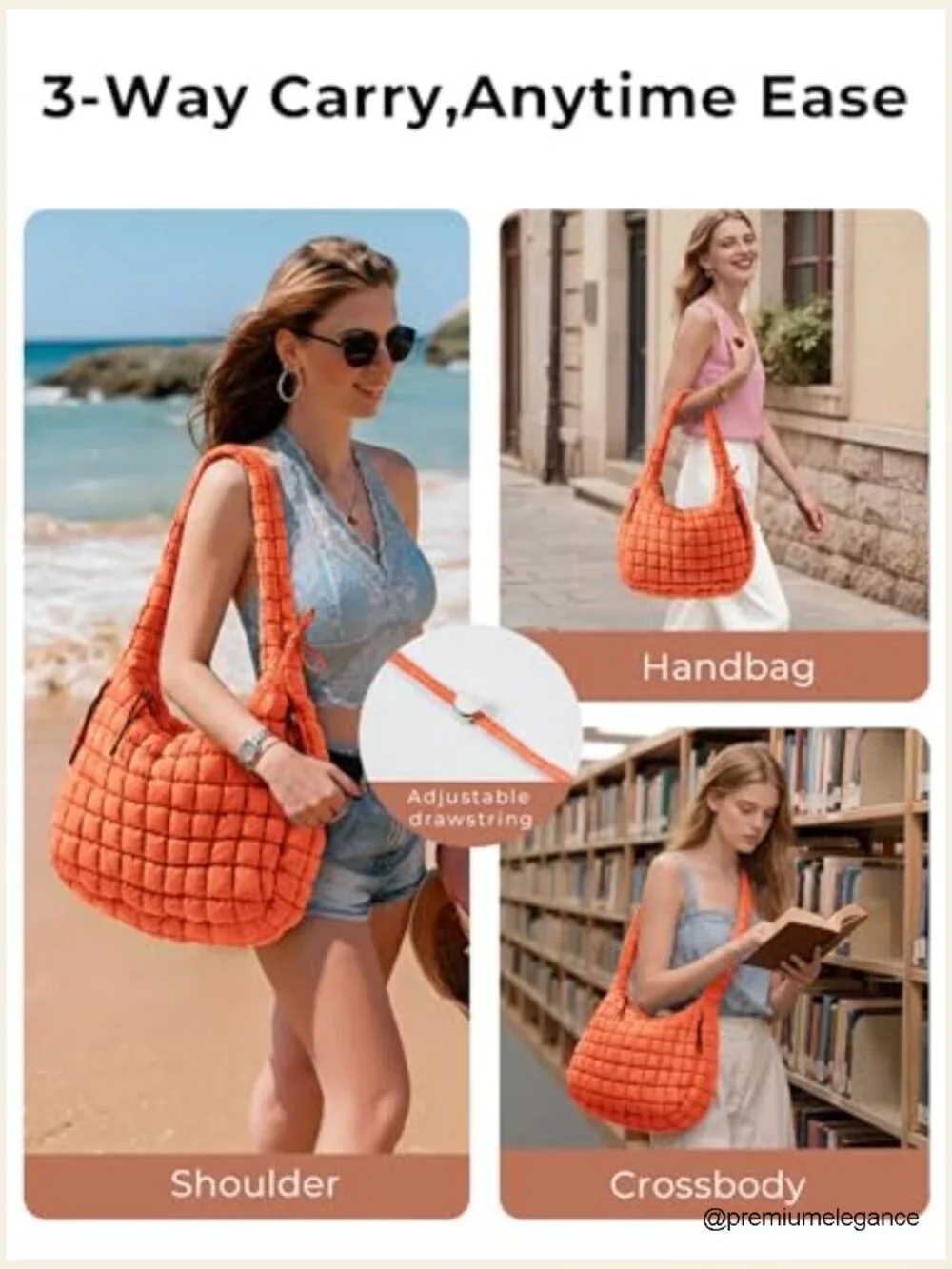 Large Nylon Puffer Quilted Tote Hobo Bag Crossbody Shoulder Puffy Purse